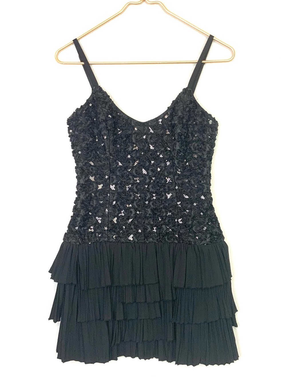 Bebe Sz XS Black Sequin Embellished Ruffle Sleeveless Mini Dress Whimsigoth